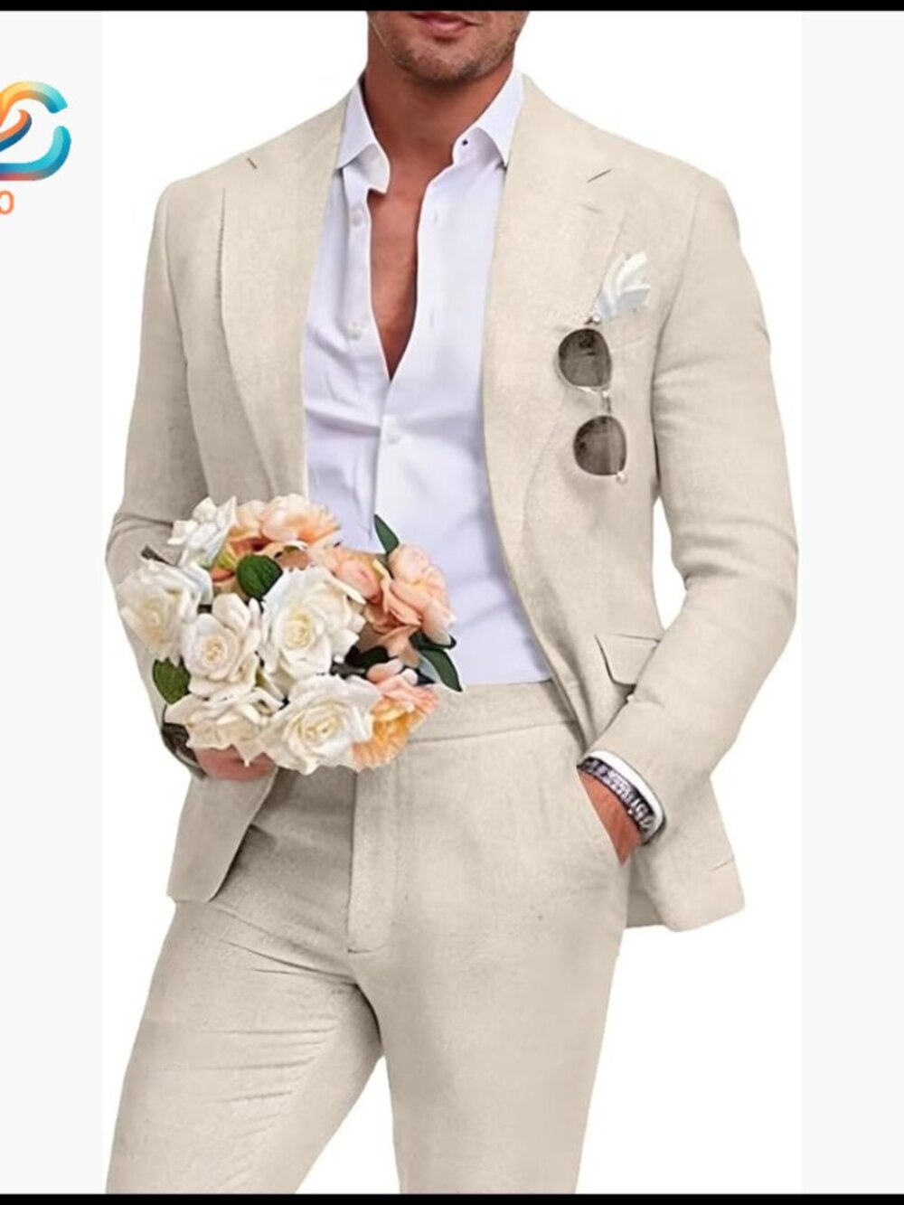 Men's Slim Fit Linen Suit 2 Piece Blazer Pants Summer Wedding Prom